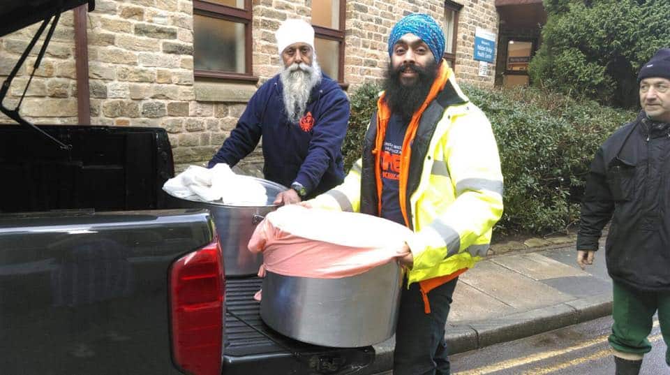 Sikh community groups also came to Hebden Bridge offering delicious Indian food to those in need. Credit: Ravi Singh, Facebook